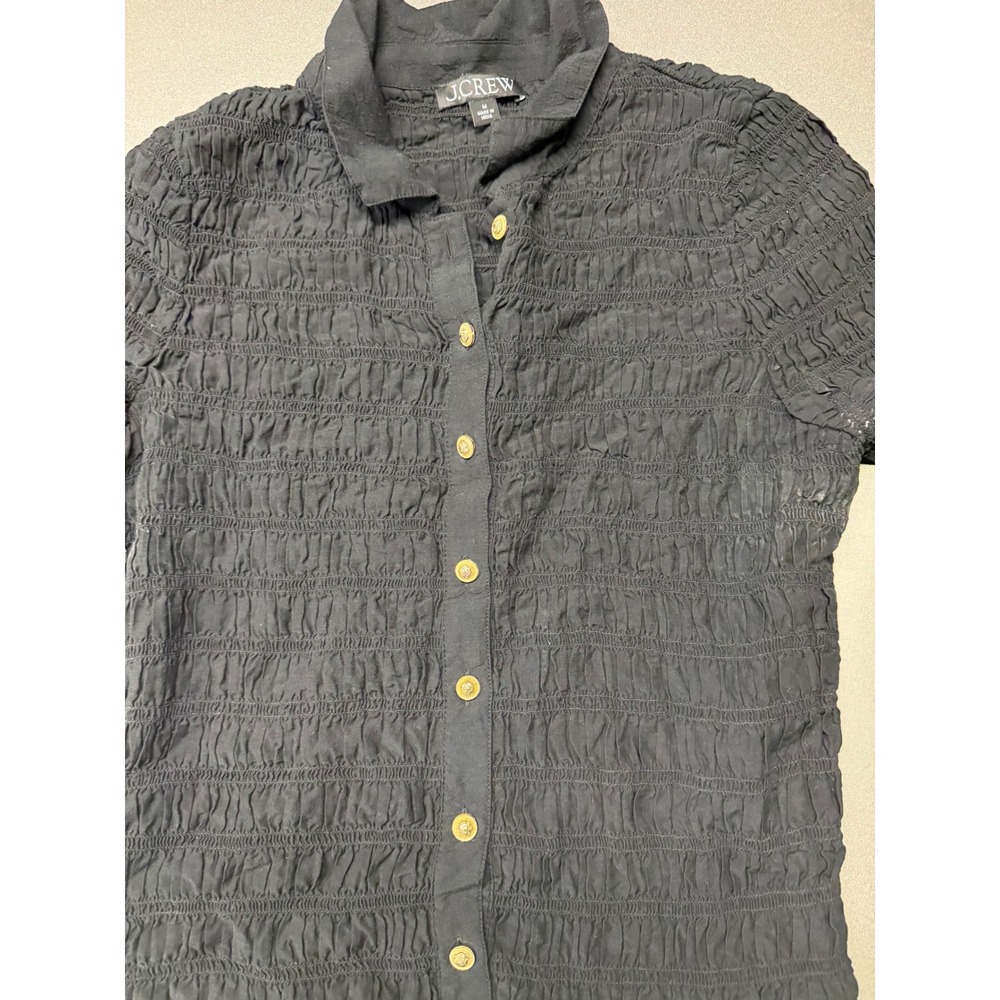 J.Crew Black Smocked Button Down Shirt Gold Crest Buttons Size Medium - Picture 2 of 10